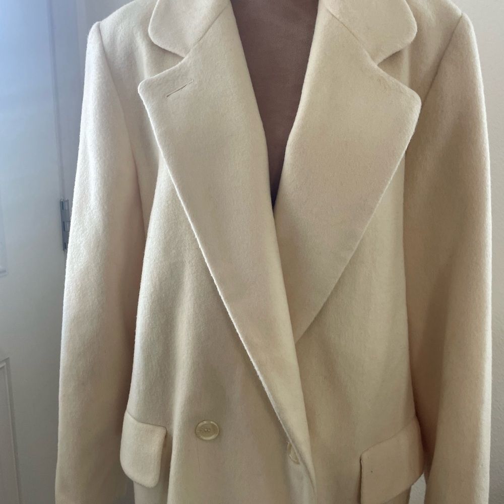 Elegant Cream Women's Wool Coat, Size 16T